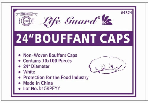 Bouffant Cap, Non-Woven, 24" (White) (Case of 10 bags x 100)